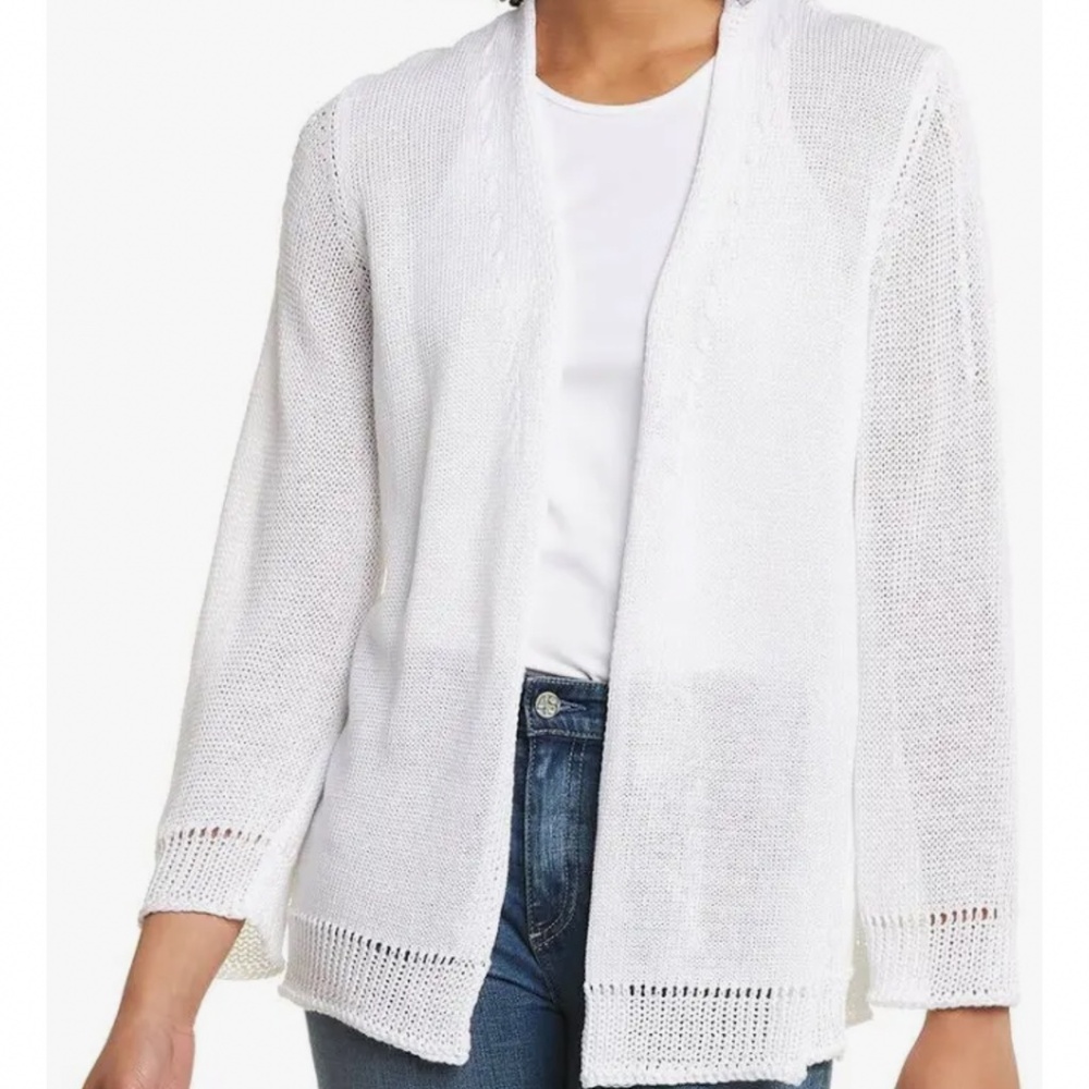 Pizza Sempione Bright White Linen/Cotton Open-Front Sweater size 12